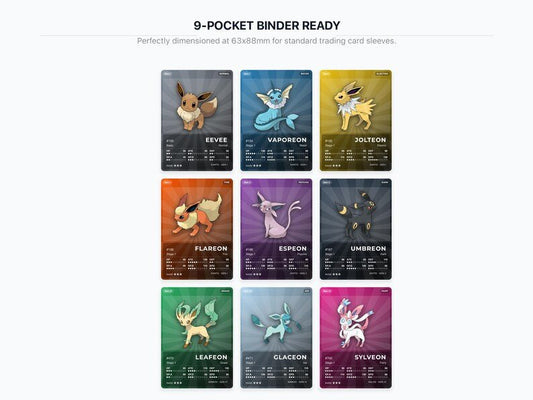 Pokémon Eevee Eeveelutions Pokédex Placeholder | All 9 Evolutions | Printable Pokémon Cards | Binder Organizer | 300 DPI | ENGLISH