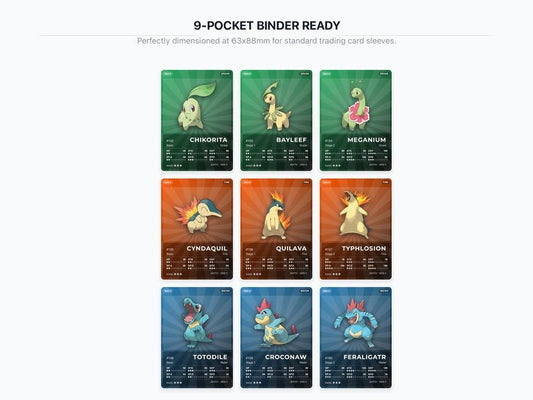 Pokémon Johto Pokédex Placeholder 152-251 | Gen 2 Binder Organizer | Printable Pokémon Cards | Master Set Tracker | 300 DPI | ENGLISH