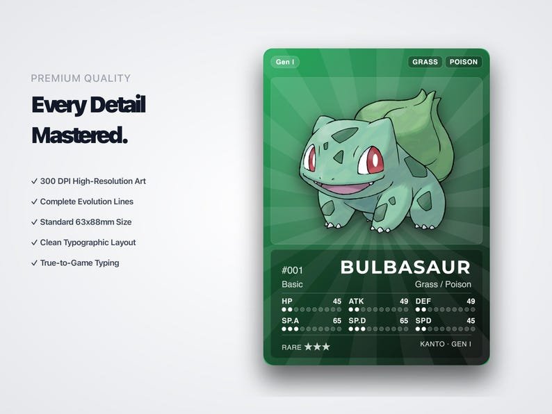 Pokémon National Pokédex Placeholder 001-1025 | Gen 1-9 Complete | Printable Pokémon Cards | Binder Organizer Tracker | 300 DPI | ENGLISH