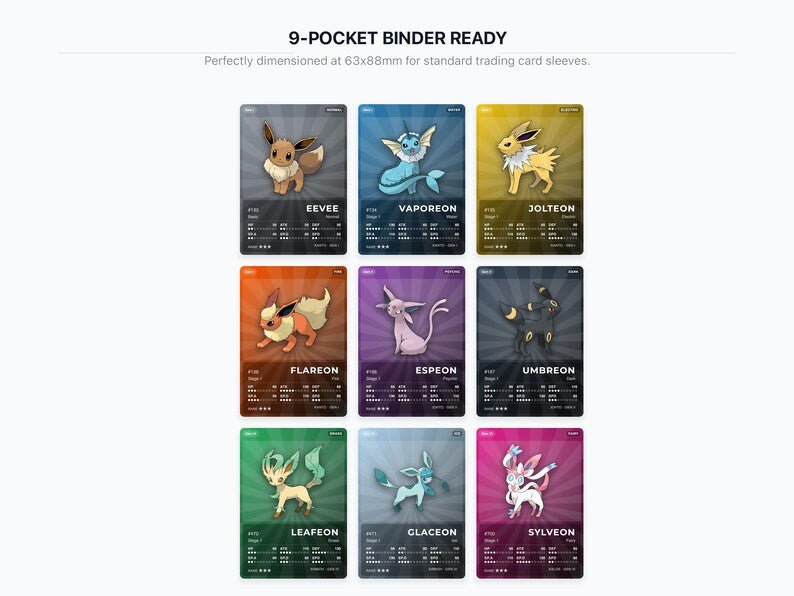 Pokémon Eevee Eeveelutions Pokédex Placeholder | All 9 Evolutions | Printable Pokémon Cards | Binder Organizer | 300 DPI | ENGLISH