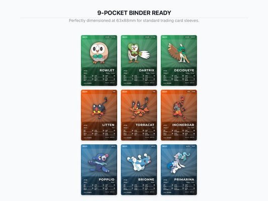 Pokémon Alola Pokédex Placeholder 722-809 | Gen 7 Binder Organizer | Printable Pokémon Cards | Master Set Tracker | 300 DPI | ENGLISH