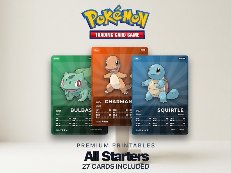 Pokémon Starter Pokédex Placeholder Gen 1-9 | 27 Starters Collection | Printable Pokémon Cards | Binder Organizer | 300 DPI | ENGLISH
